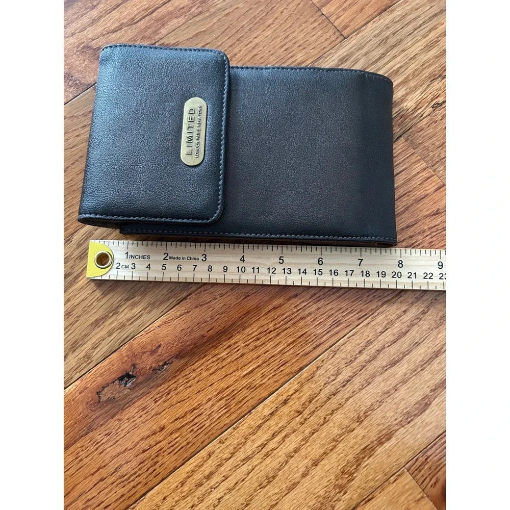 The Limited Black Faux Leather Tri-Fold Travel Wallet Organizer ID Window Black